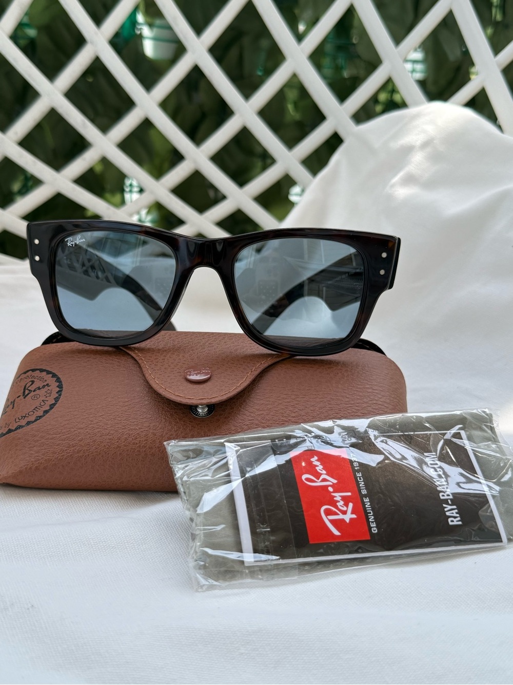 Ray-Ban Summer Capsule Mega Wayfarer Brown Frame Sunglasses with Blue Lenses